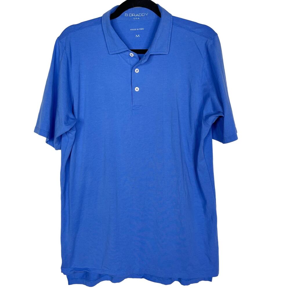 B Draddy Mens M Blue Pima Cotton Golf Polo Shirt Stretch Knit SCC Short Sleeve